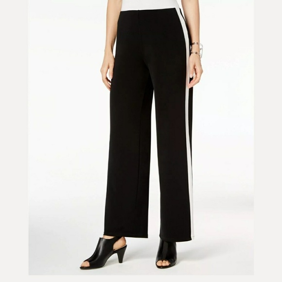 ALFANI wide leg black side stripe pants NWT Medium - Picture 3 of 5